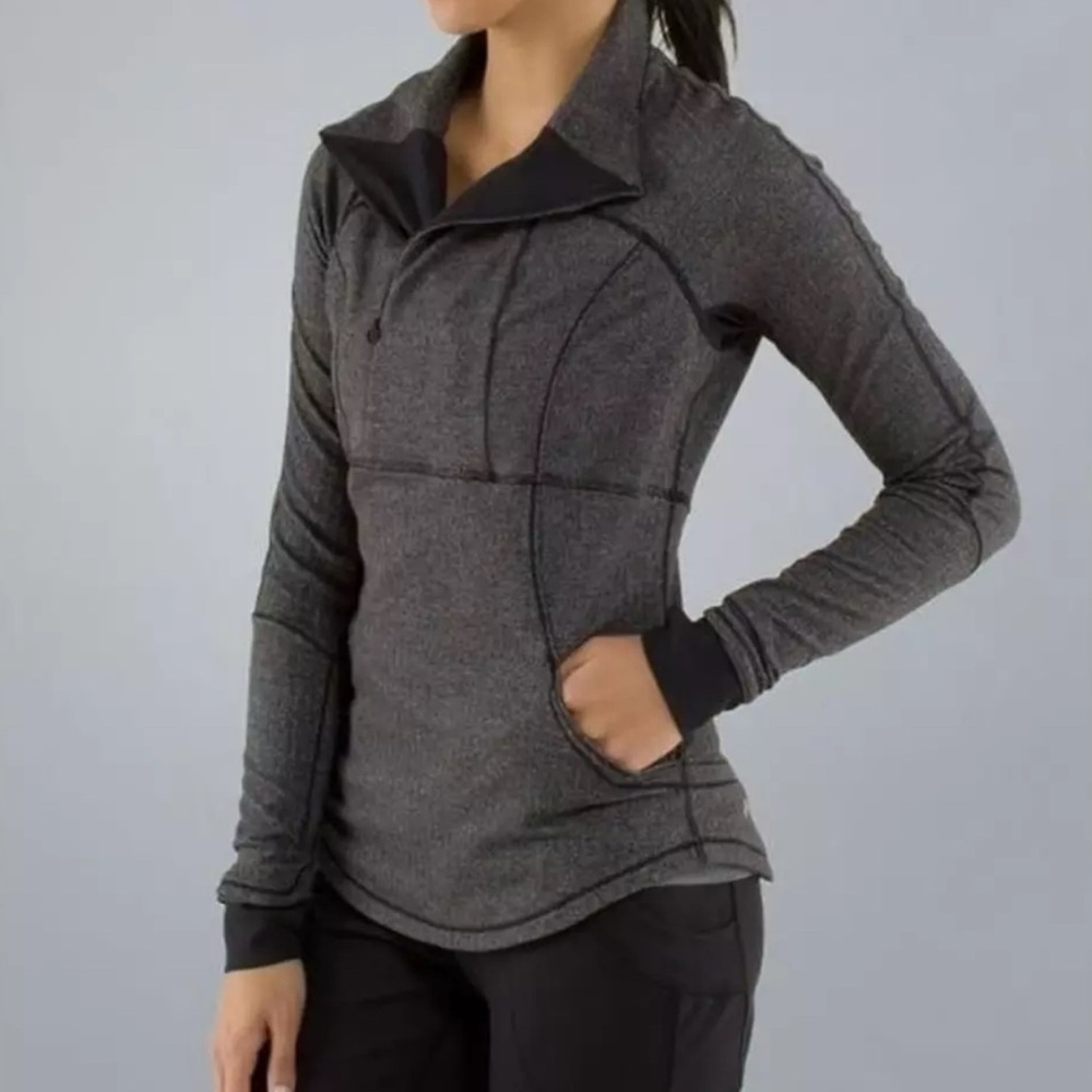 Lululemon Gray Herringbone Base Runner 1/2 Zip Long Sleeve Pullover 10